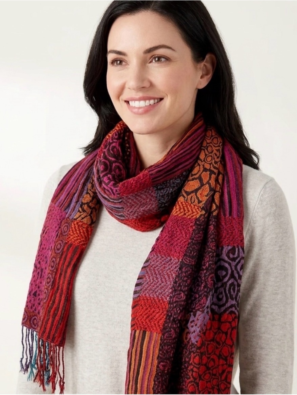 Vibrant Patchwork Print Women's Scarf in Red & Purple